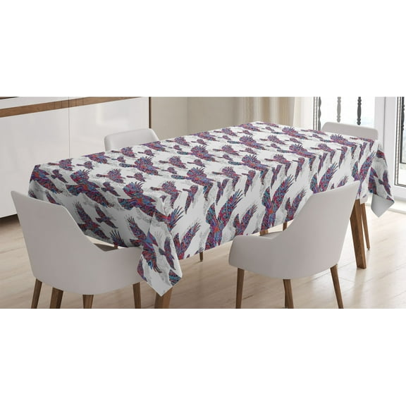 Black Crow Tablecloth, Abstract Colorful Inspired Flying Bird Illustration, Rectangle Satin Table Cover Accent for Dining Room and Kitchen, 60" X 84", Multicolor, by Ambesonne