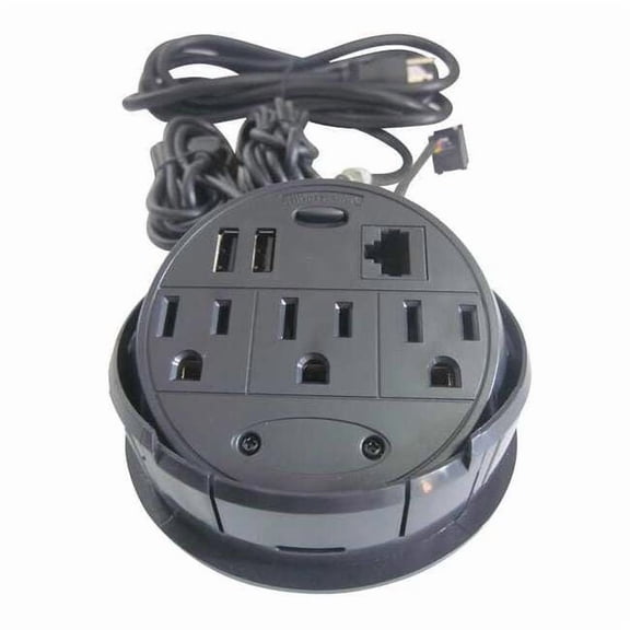Manufacturer Varies Power Strip, Recessed, 3 5-15R, 5-15P, 8 ft., Black 49T419