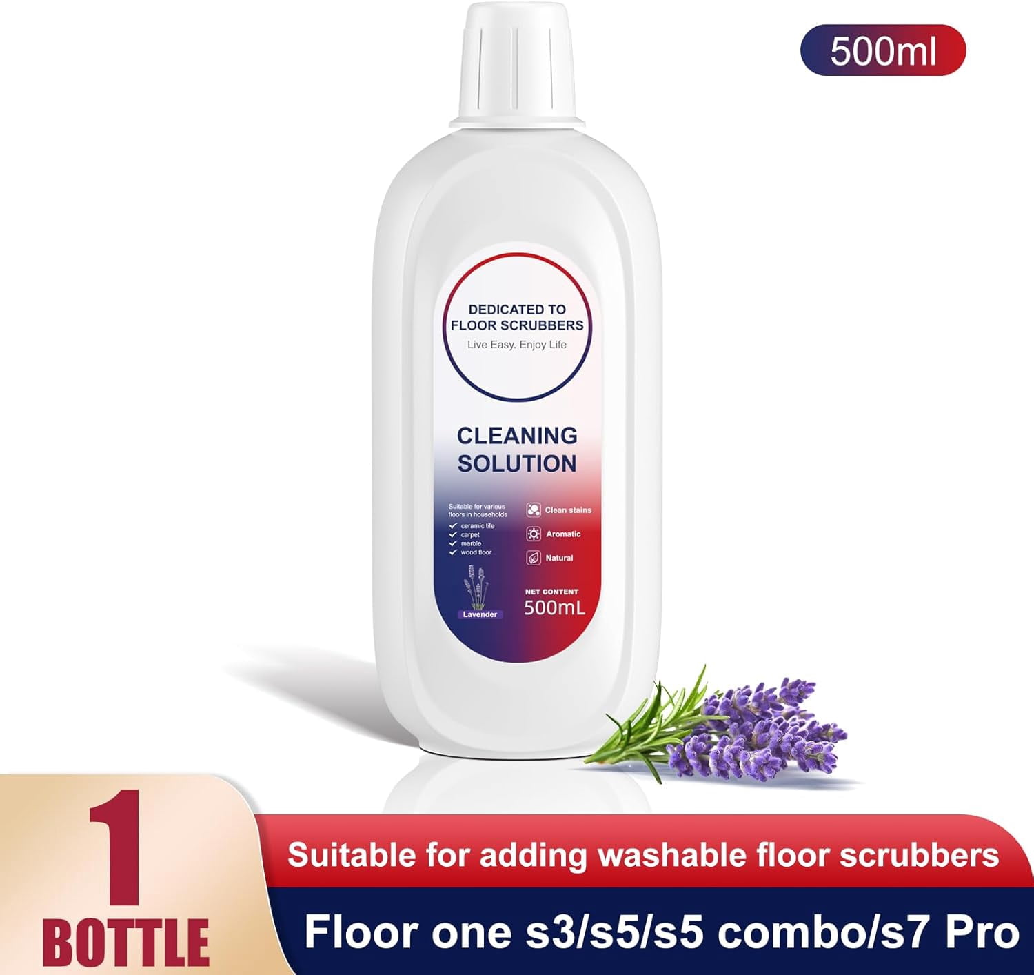 Floor Cleaning Solution 500ml Lavender Fragrance Cleaning Solution Refill Compatible With TINECO iFLOOR, iFLOOR 3, S3, S5, S5 COMBO, S5 Pro 2, One S6, S7 PRO, S7 COMBO Wet Dry Vacuum (2 bottle)