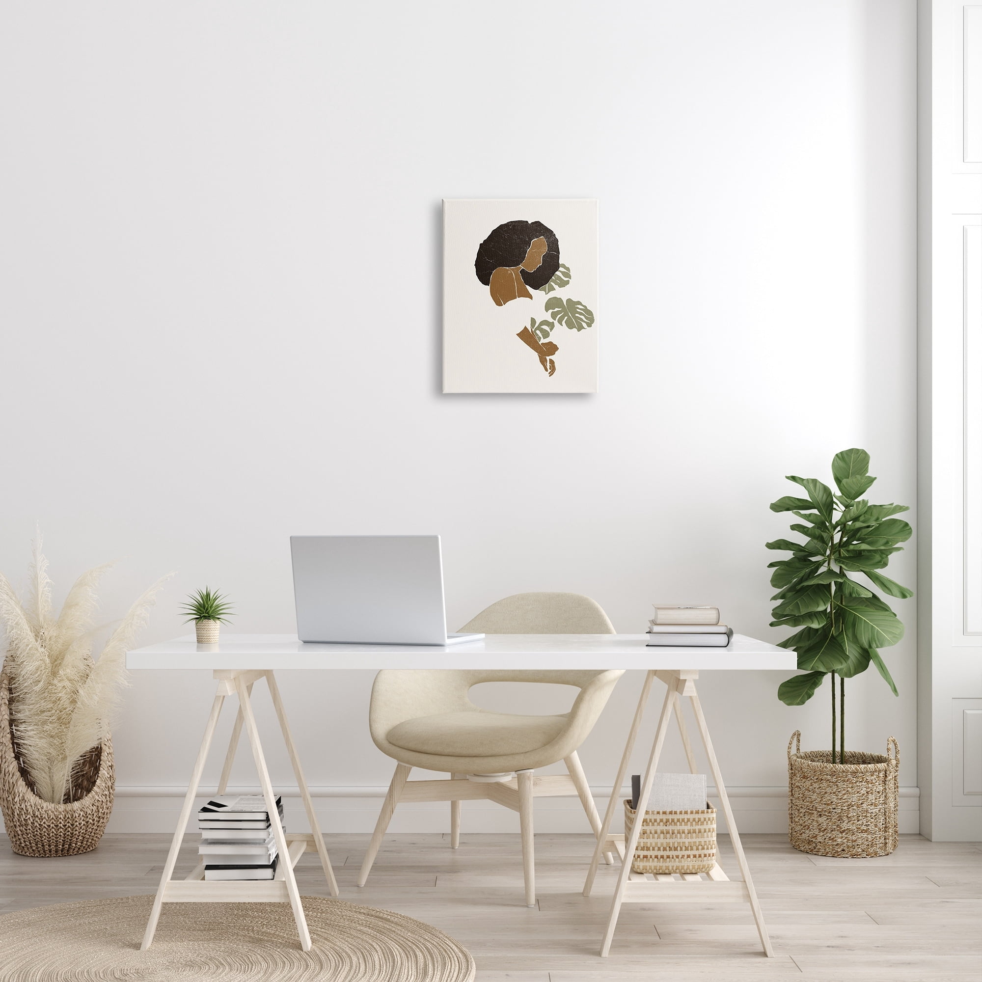 Stupell Indtries Abstract Female Portrait Monsteras Minimal Earth Tones,16 x 20,Design by Yuyu Pont