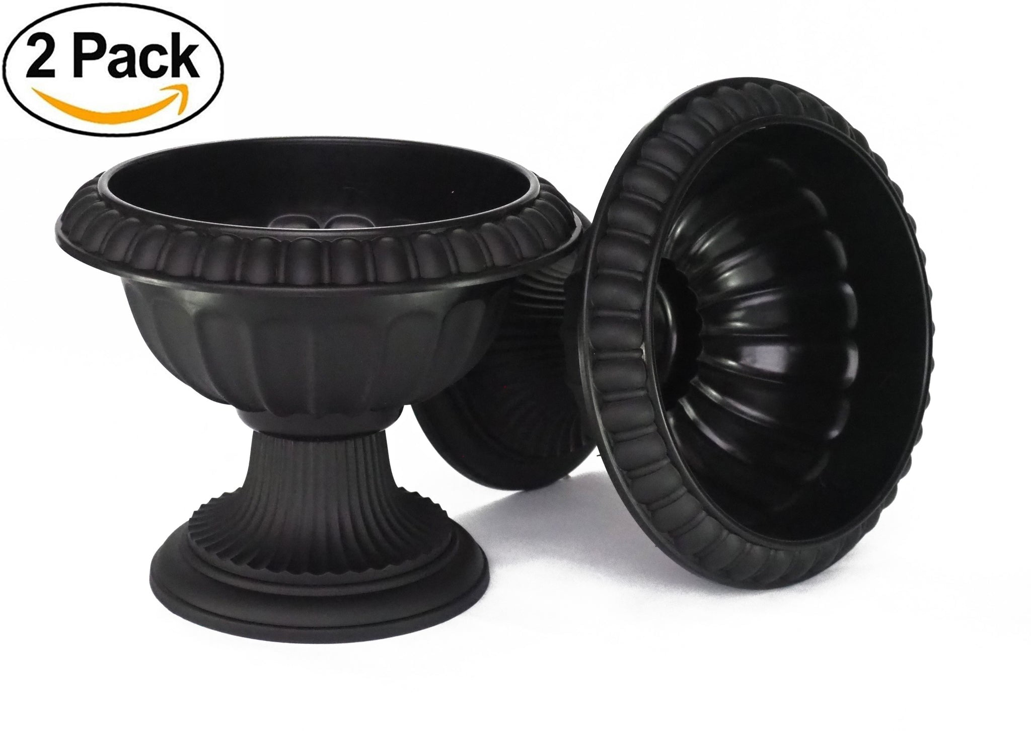 12" Round Plastic Planter Rustic Look (2 Count, Easy to Assemble) Flower Seedlings Nursery Pot / Urn with Wide Base for Garden Patio Office Ornaments Home Decor Long Lasting Reusable Lightweight