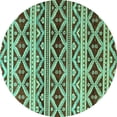 thumbnail image 1 of Ahgly Company Machine Washable Indoor Round Oriental Turquoise Blue Modern Area Rugs, 6' Round, 1 of 4
