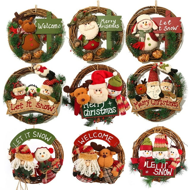 Santa Claus Snowman Wood Rattan Pendant Door Decoration Hanging Ornament