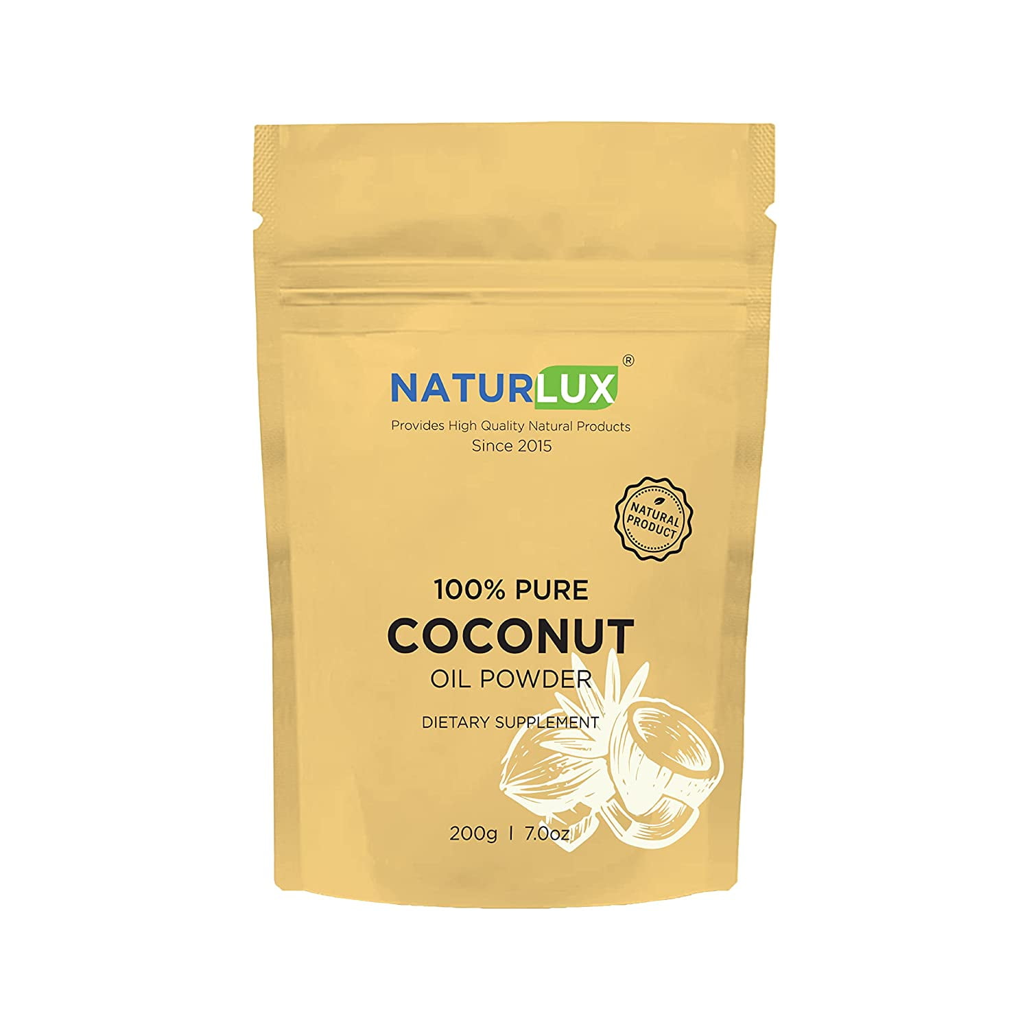 Coconut Oil Powder Made from 100 Pure Coconuts, 200g (0.4lb), No GMOs