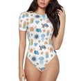thumbnail image 2 of Uemuo Undersea Animals Pattern Women's One Piece Short Sleeve Swimsuit Rash Guard Surfing Modest Quick-drying Swimsuit Beach Essentials-, 2 of 9