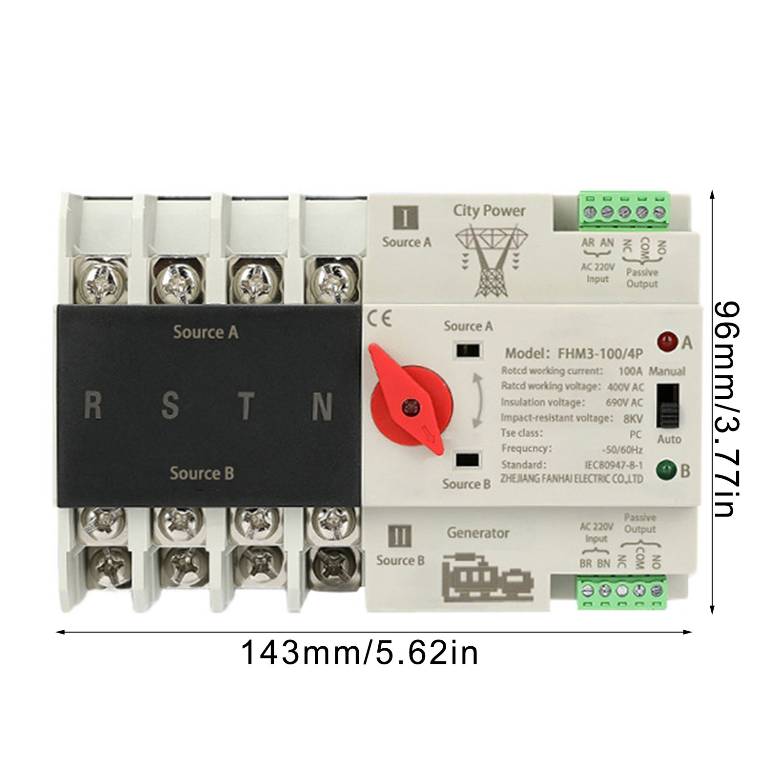 4P 100A Din Rails Mounted Automatic Transfer Switches Din Rails Mounted Double Power Switches Electrical Selectors Switches