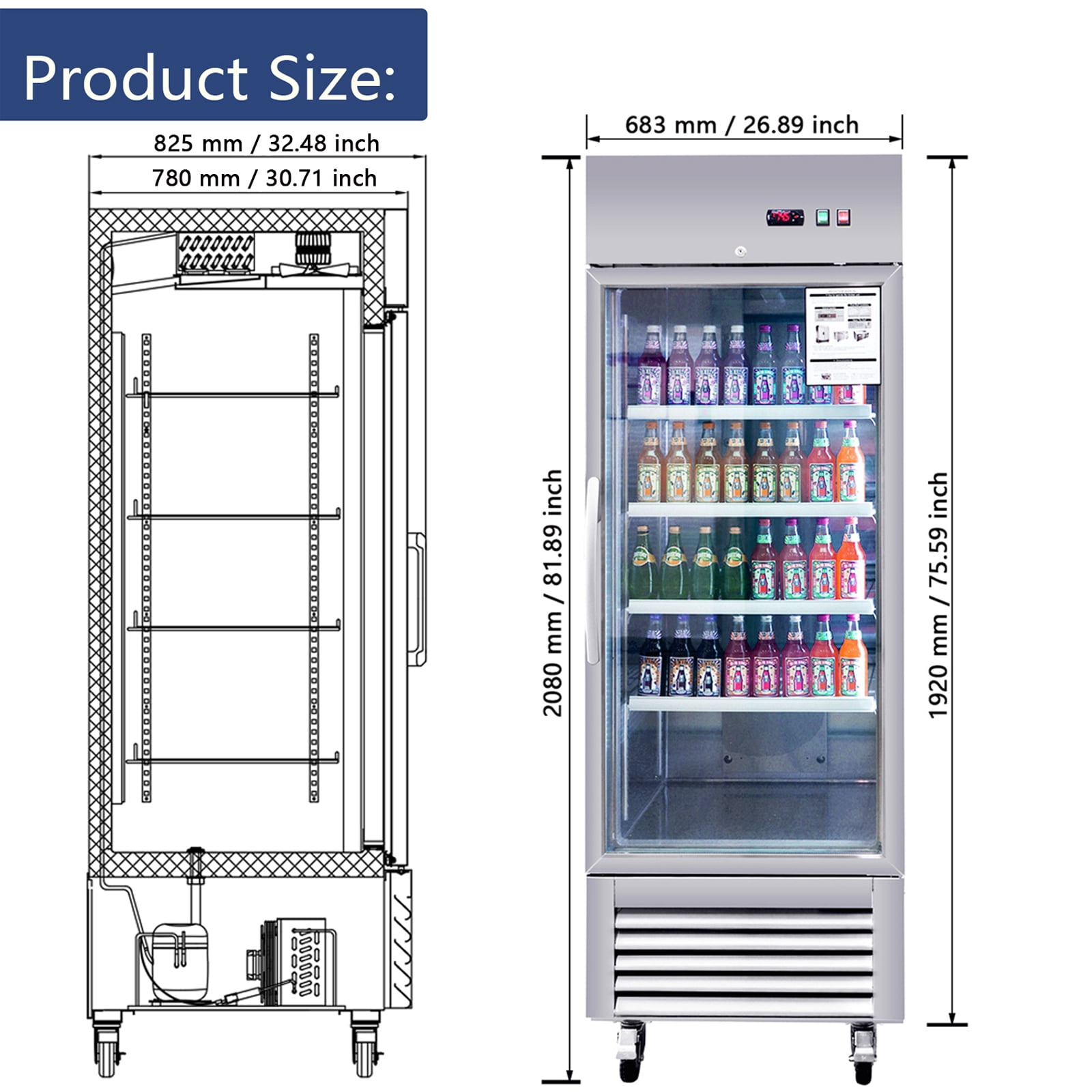 Camellia River 27" Commercial Display Refrigerator, Single Glass Door Merchandiser