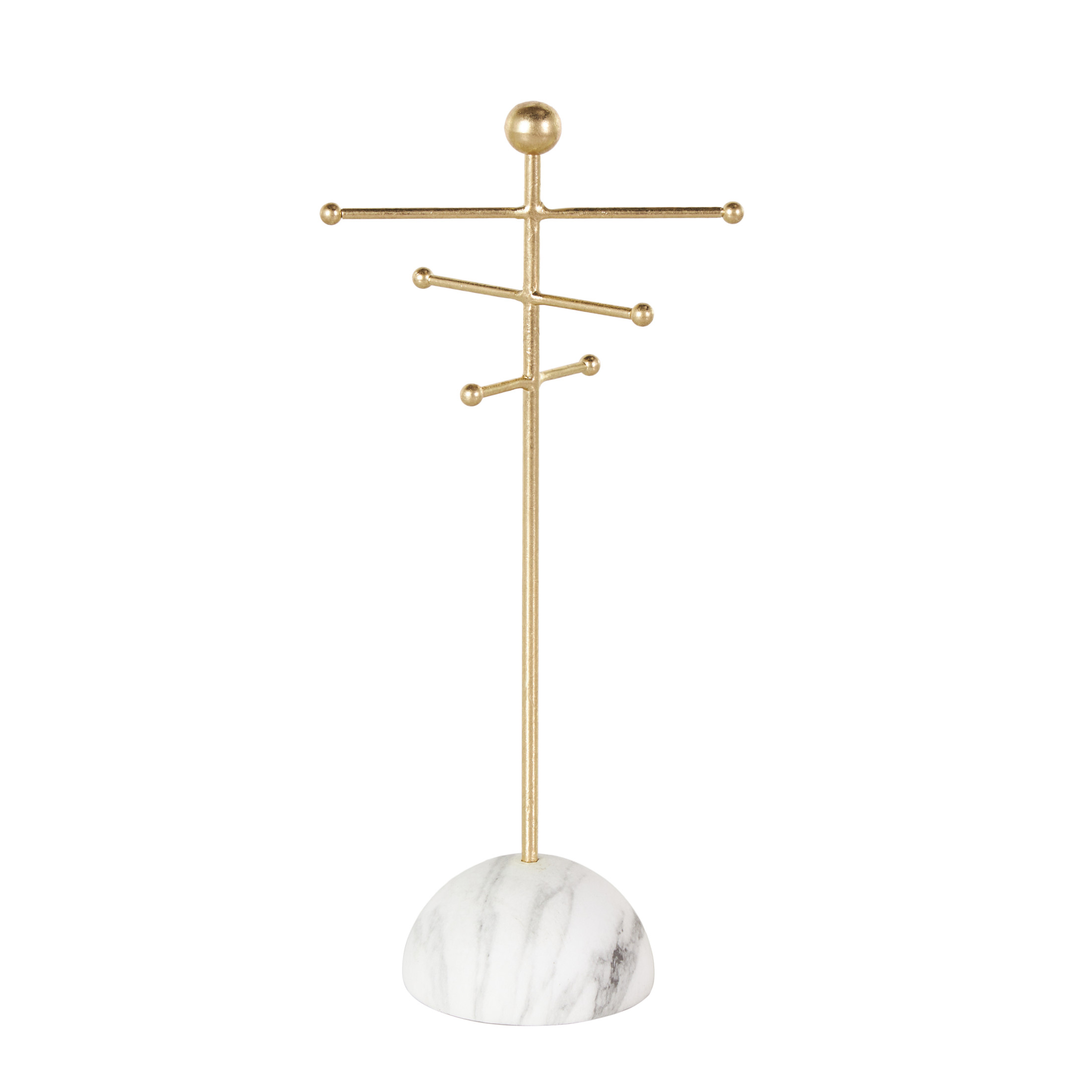 DecMode 4" x 13" Gold Metal 6 Slot Jewelry Stand with White Base, 1-Piece