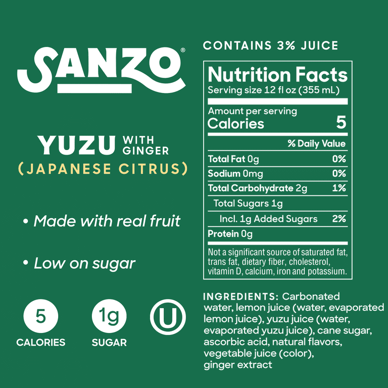 Sanzo Yuzu Lemon Sparkling Water 12 fl oz 6 Pack Cans - Walmart.com