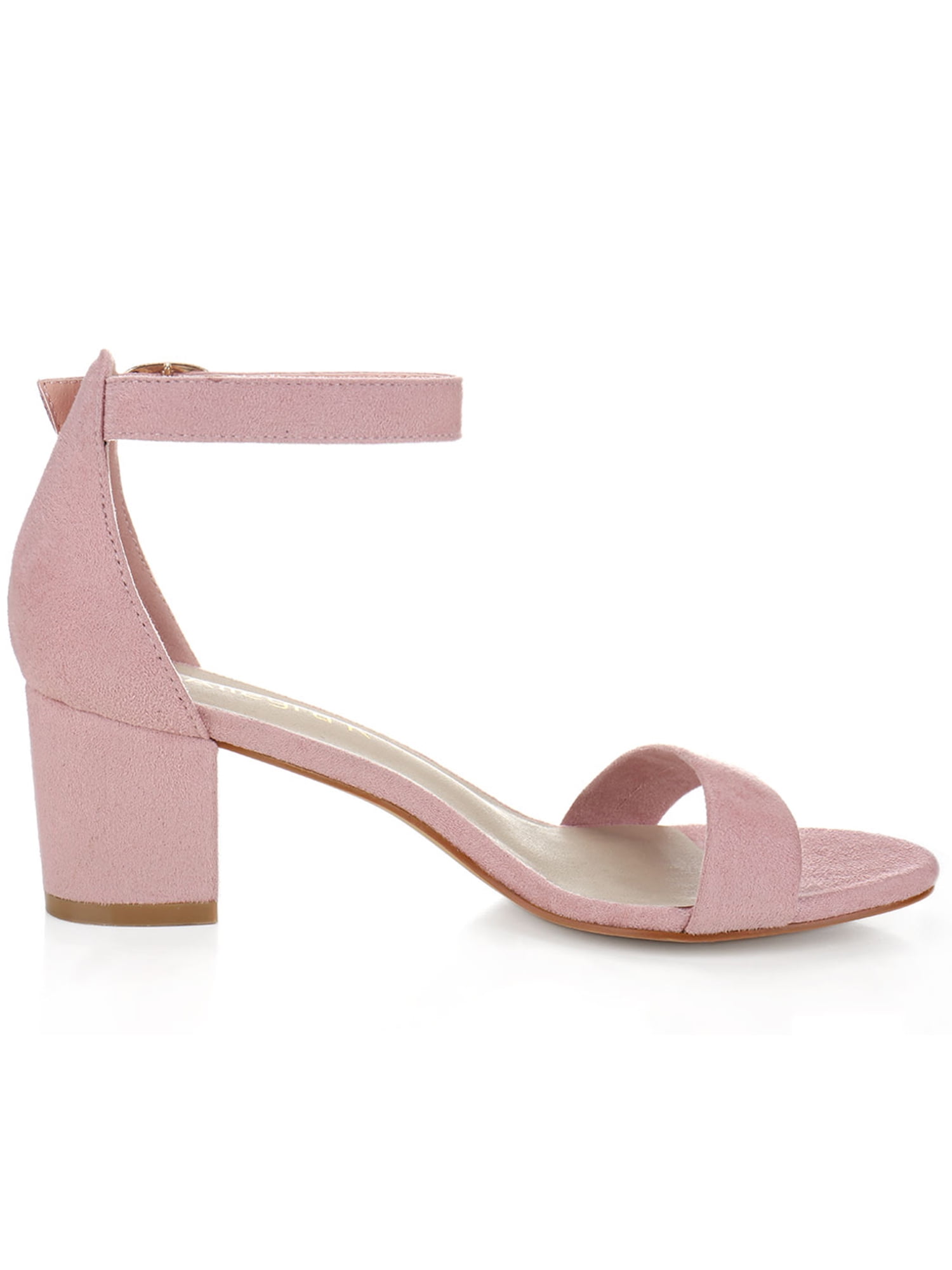 Women Open Toe Mid Block Heel Ankle Strap Sandals Light Pink Us 10