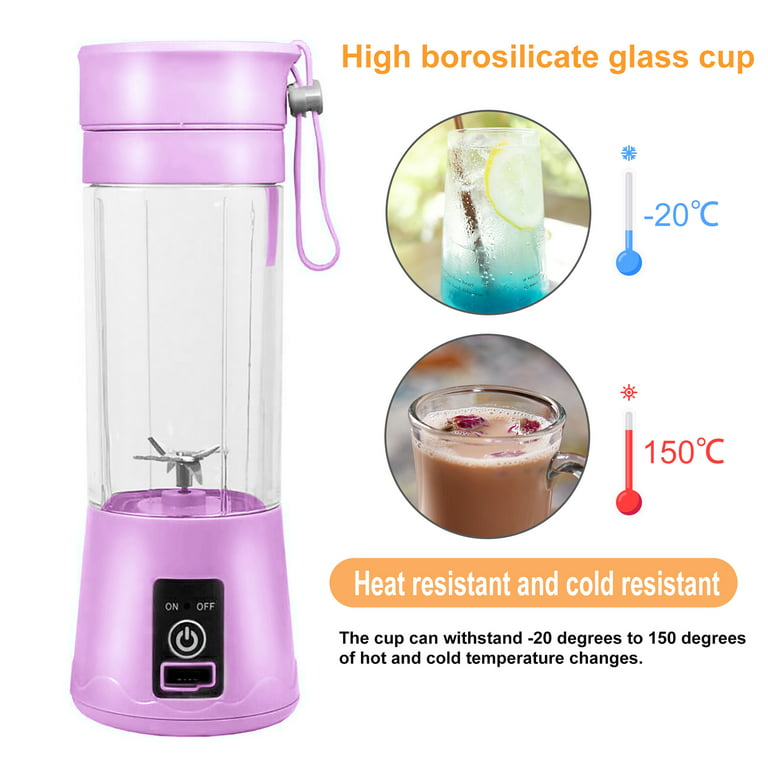 Mini Blender, Portable Electric Juicer Cup 380ML Personal Blender Smoothie  Maker USB Rechargeable Fruit Juice Extractor and Mixer with 6PCS Blades for