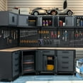 thumbnail image 2 of HPDMC 15-Piece Corner Garage Storage Cabinet System - Heavy Duty Workshop Set w/ Corner Cabinet, Workbench, Pegboard & Lockable Drawers | Metal Tool Organization System for Garage/Workshop, 2 of 9