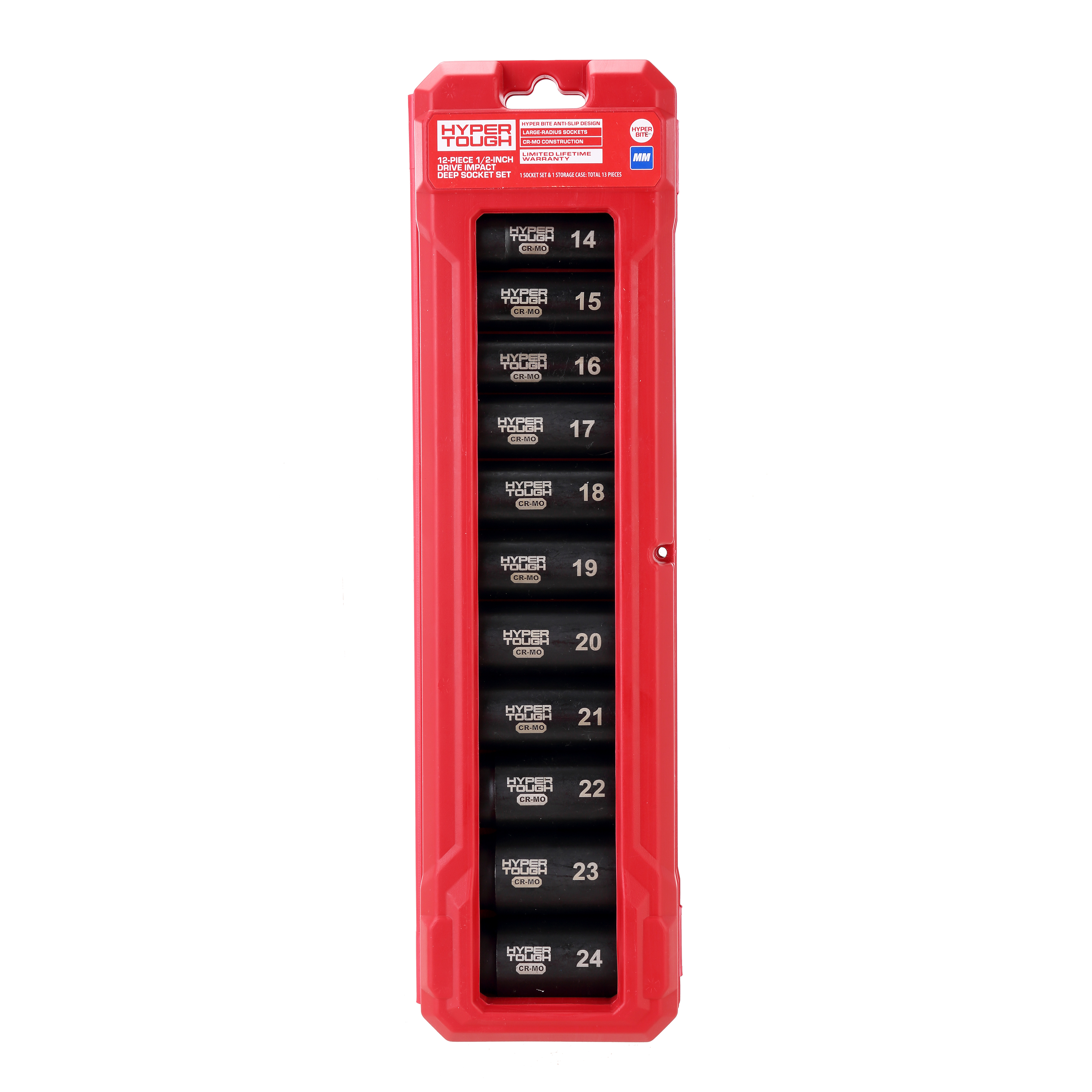 Juego de dados de impacto profundos Hyper Tough de 1/2 pulg., métrico, 12 piezas 3