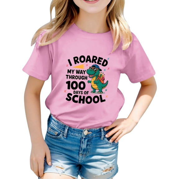 oqasdz Kids Graphic Letter Print T Shirt for Back To School Short Sleeve Tee Top Girls 100 Days of School Shirt Boys Comfortable Fit Durable Casual Outdoor