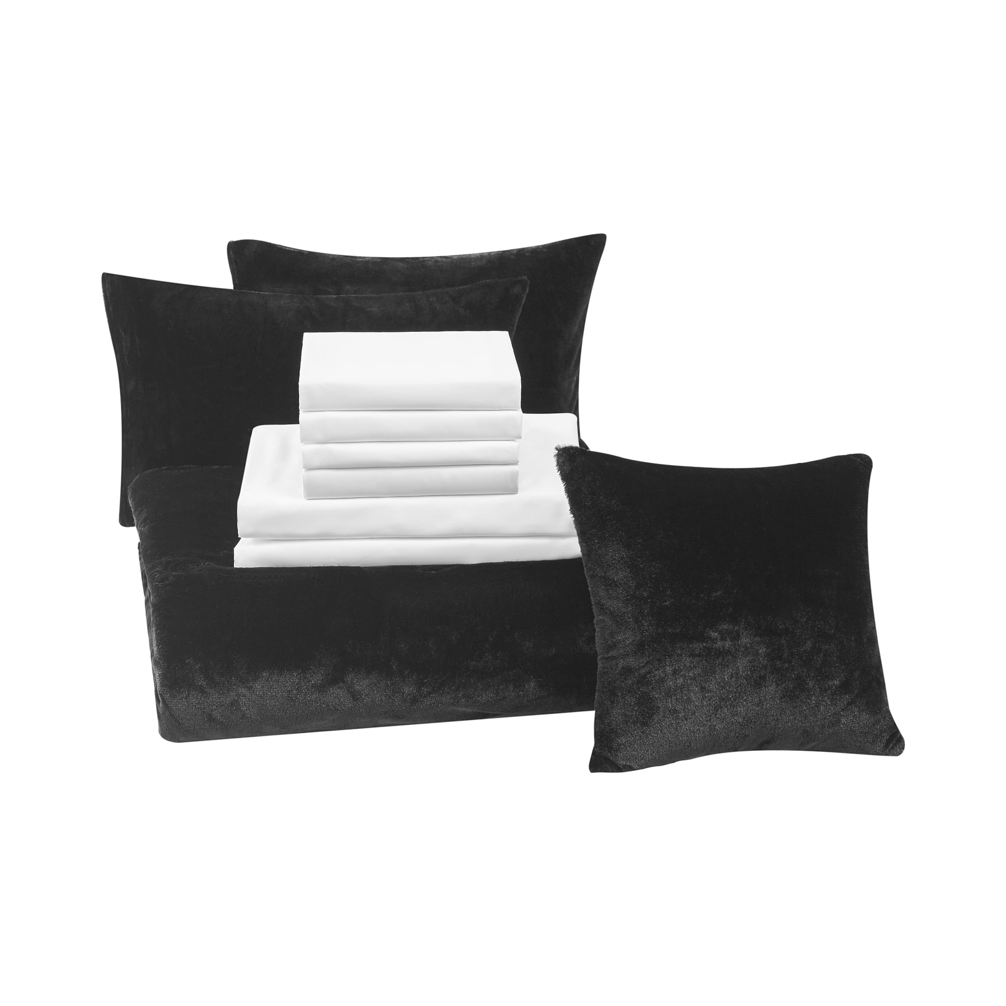 Mainstays 7 Piece Black Faux Fur Bed in a Bag Comforter Set with Sheets, Twin/XL  (图5) Mainstays 7 Piece Black Faux Fur Bed in a Bag Comforter Set with Sheets, Twin/XL  (图5)