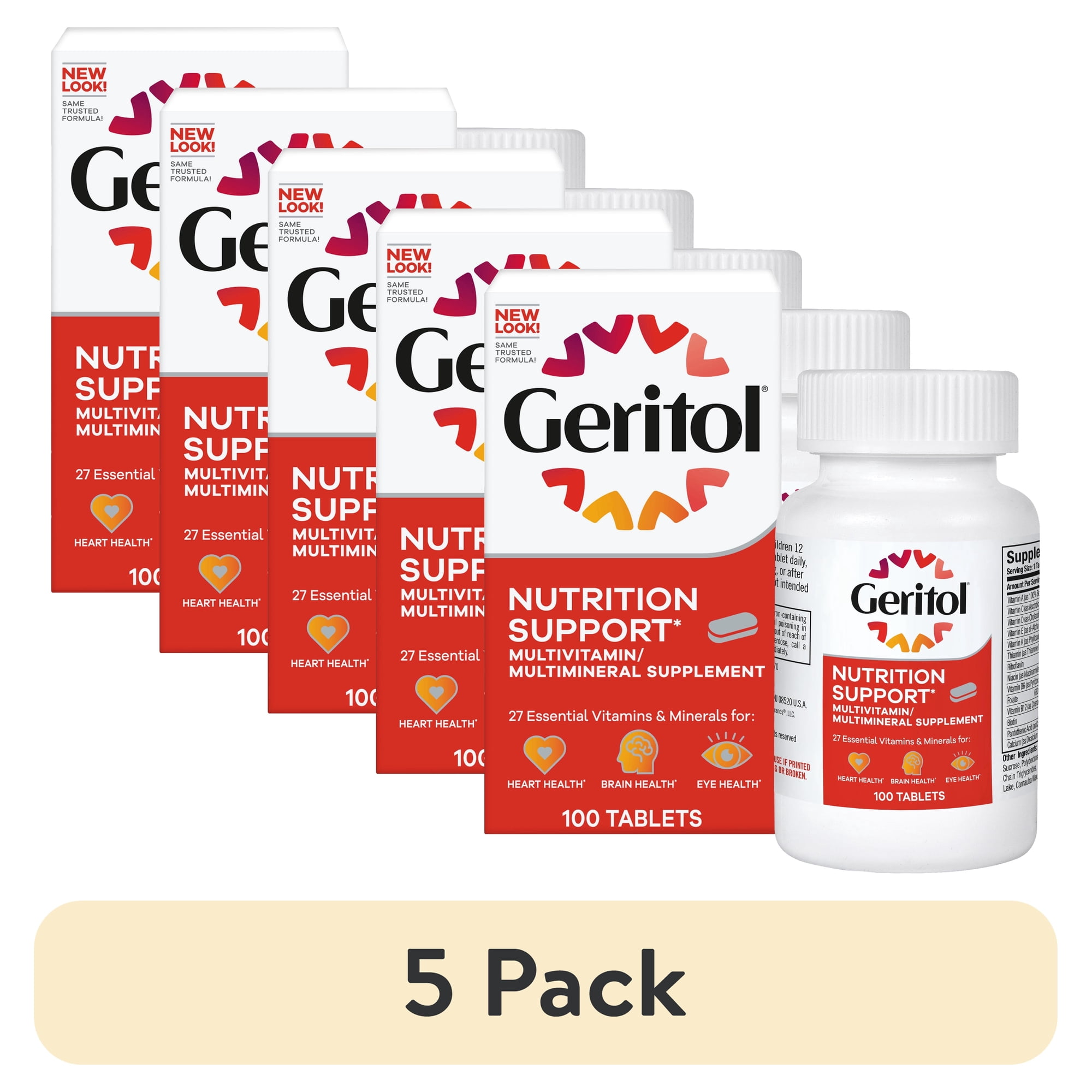 (5 pack) Geritol Multivitamin Supplement, 27 Essential Vitamins & Minerals, 100 Tabs