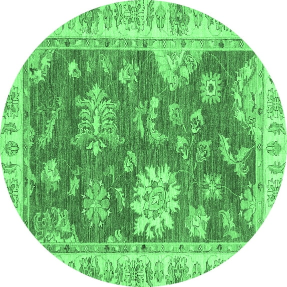 Ahgly Company Indoor Round Oriental Emerald Green Modern Area Rugs, 3' Round