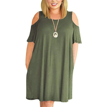 Pleated Empire - Women's Half Sleeve Empire Waist Plain Pleated Loose Swing Casual Dresses Knee Length