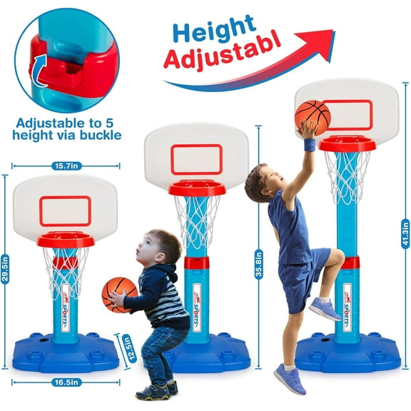 Adjustable Mini Basketball Hoop for Kids 1-5 Years, Indoor Outdoor Toy with 3 Balls - Blue