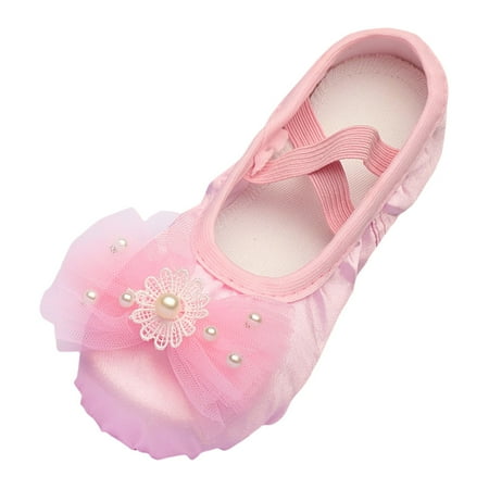 

Siilsaa Ballet Shoes for Girls Dance Slippers Pearl with Bow Toddler Kid Practice Shoes Flats Soft Lightweight with Elastic Laces for Yoga Shoes Pink 13