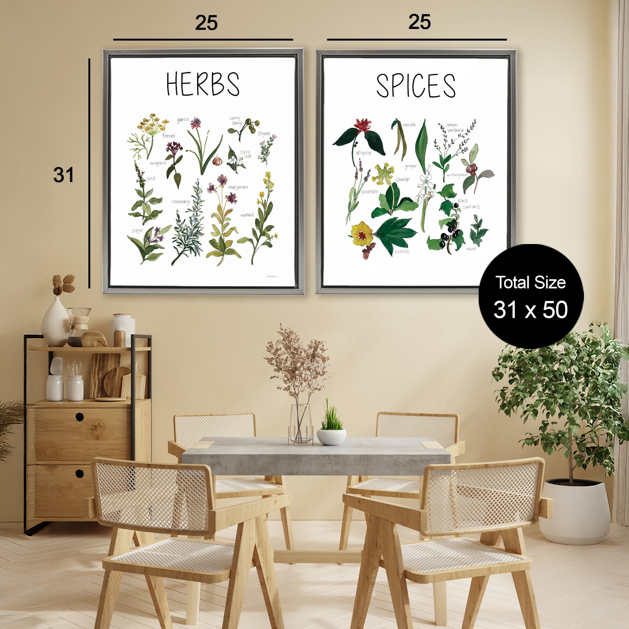 Stupell Industries Culinary Herbs & Spices 2 Piece Gray Framed Floater Canvas Set, design by Carol Robinson
