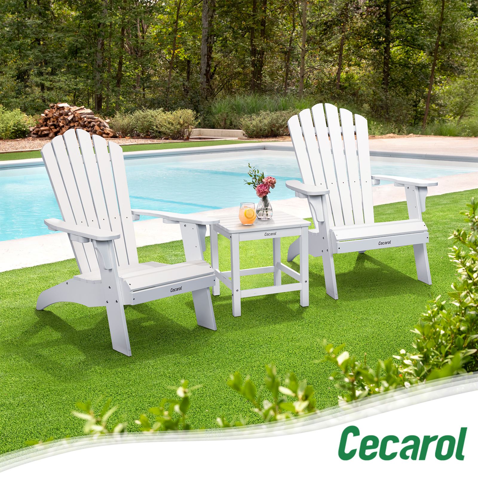 Cecarol Oversized Adirondack Chair Plastic, Outdoor Fire Pit Chair with Cup Holder, Adirondack Patio Chair Weather Resistant for Outside, Porch, Lawn, Garden- AC01, White