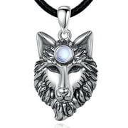 EUDORA Sterling Silver Viking Wolf Head Necklace for Women Men, Norse Amulet Energy Fenris Wolf Pendant for Husband Father's Day Gifts, 24" Rope