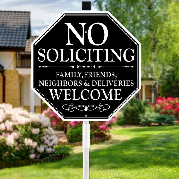 No Soliciting Sign for Yard House Porch, 11x27 Inch Metal No Solicitors Sign with Stake, Durable Weatherproof Aluminum Sign for Garden Door Driveway, Black