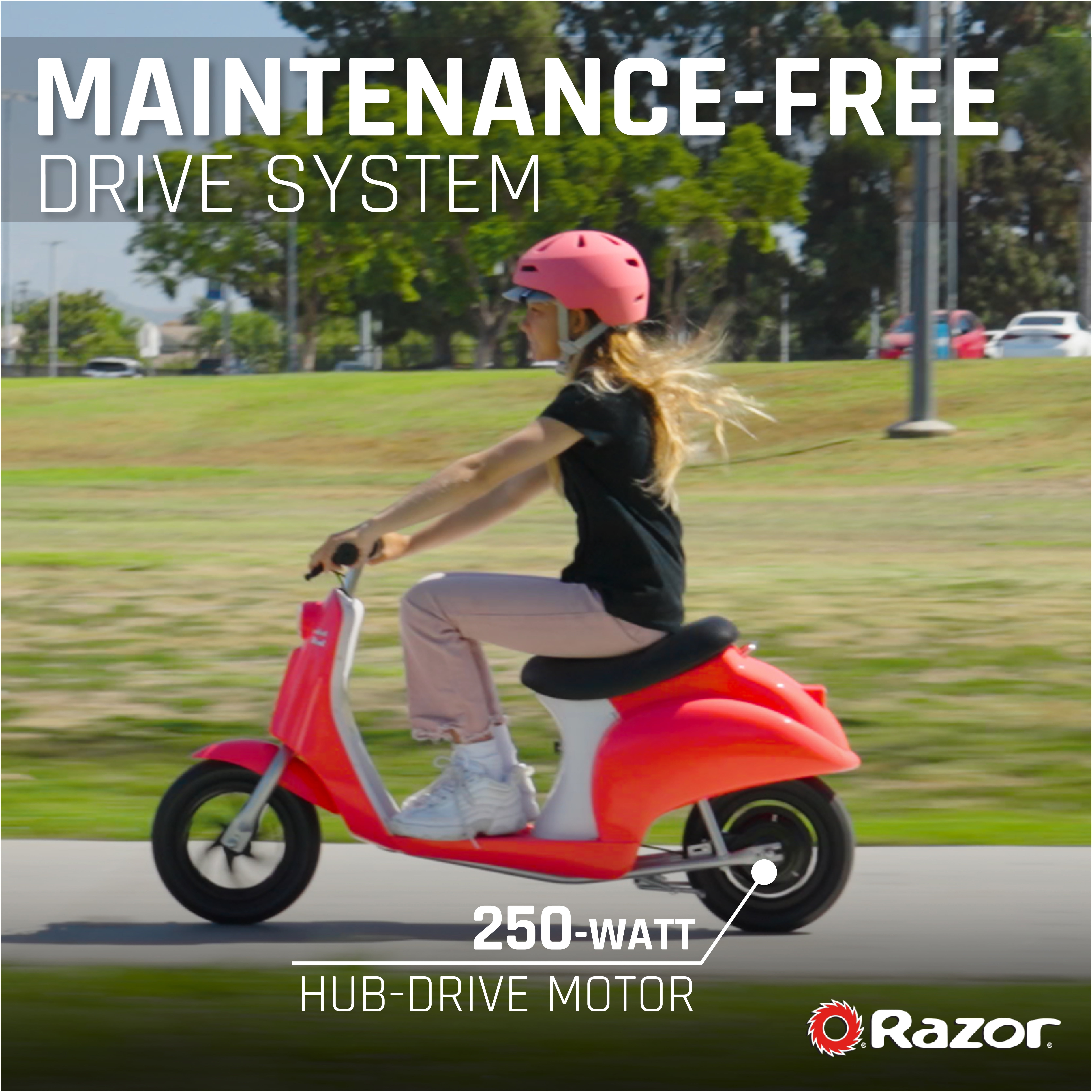 Razor Pocket Mod Classic Euro-Style Electric Scooter - Roma Red, up to ages 8+, Vintage-Inspired Design, High/Low Speed Switch, Up to 80 Minutes Ride Time