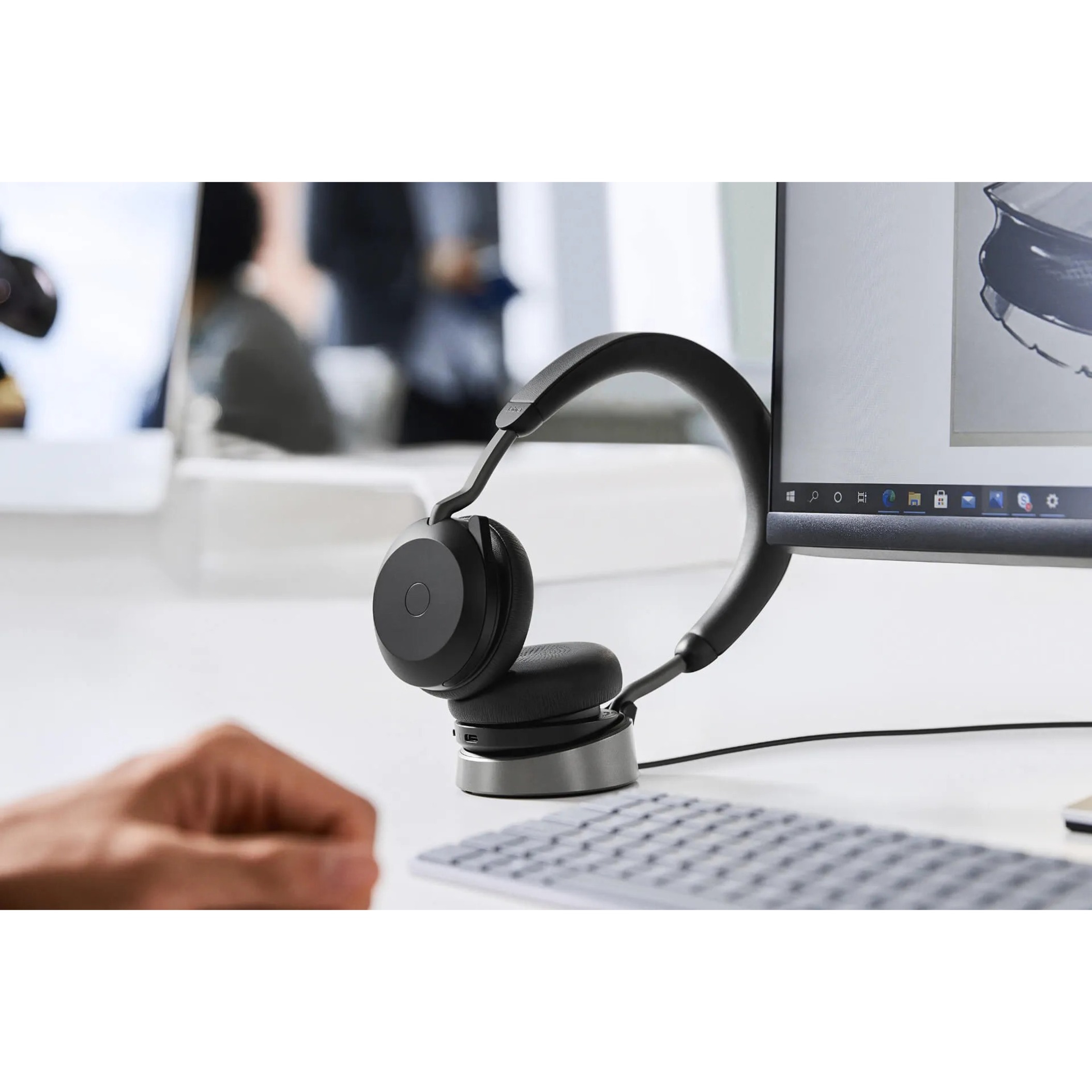 Jabra Evolve2 75 Wireless On-ear Stereo Headset, USB-A, For MS Teams, With Charging Stand, Black, Binaural, Ear-cup, 3000 cm, Bluetooth, 20 Hz to 20 kHz, MEMS Technology Microphone, Noise Cancelling - image 5 of 19