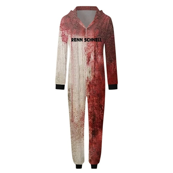 Family Halloween Dress Fashion Casual Print Hooded Zipper Jumpsuit Pajamas Matching Outfits for Parents and Kids Comfortable Home Wear