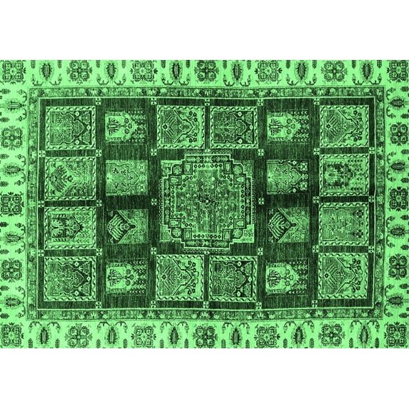 Ahgly Company Indoor Rectangle Abstract Emerald Green Modern Area Rugs, 3' x 5'