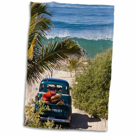 Woody Surfboard - 3dRose Classic Woody with surfboards on a tropical island beach - Towel, 15 by 22-inch
