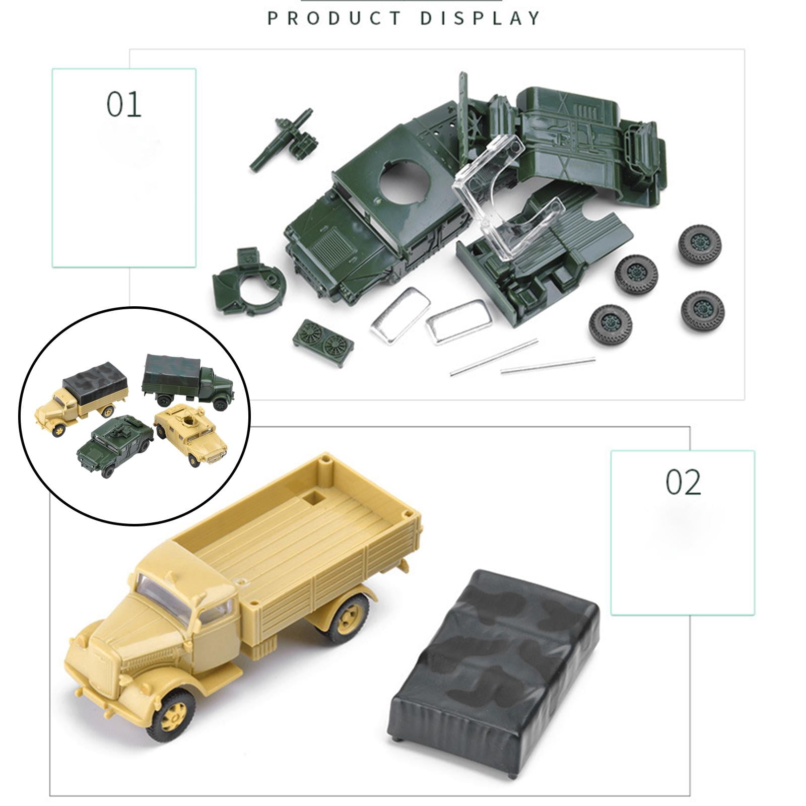 JWQFBC Set of 4 1/72 4D Assemble Truck Micro Landscape Building Kit Educational Toy Sand Table Toy Vehicle Model Toy Plastic