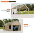 thumbnail image 3 of Walsunny 12x20 ft Carport with 4 Sandbags Heavy Duty Canopy with Roll-up Windows Portable Garage with Removable Sidewalls & Doors Car Canopy Khaki, 3 of 10