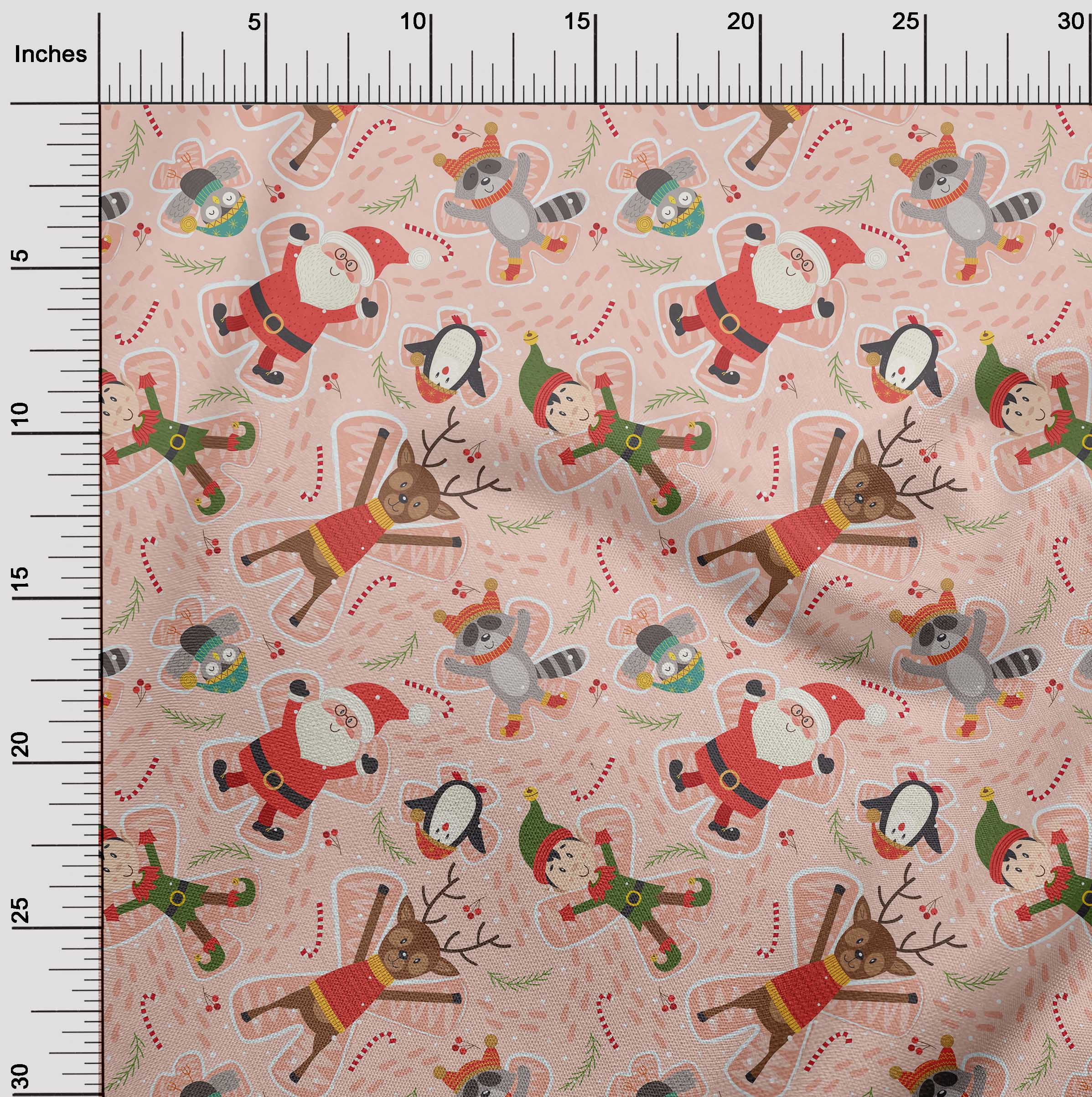 oneOone Viscose Jersey Light Peach Fabric Cartoon Animal|Candy Stick & Santa Christmas Quilting Supplies Print Sewing Fabric By The Yard 60 Inch Wide