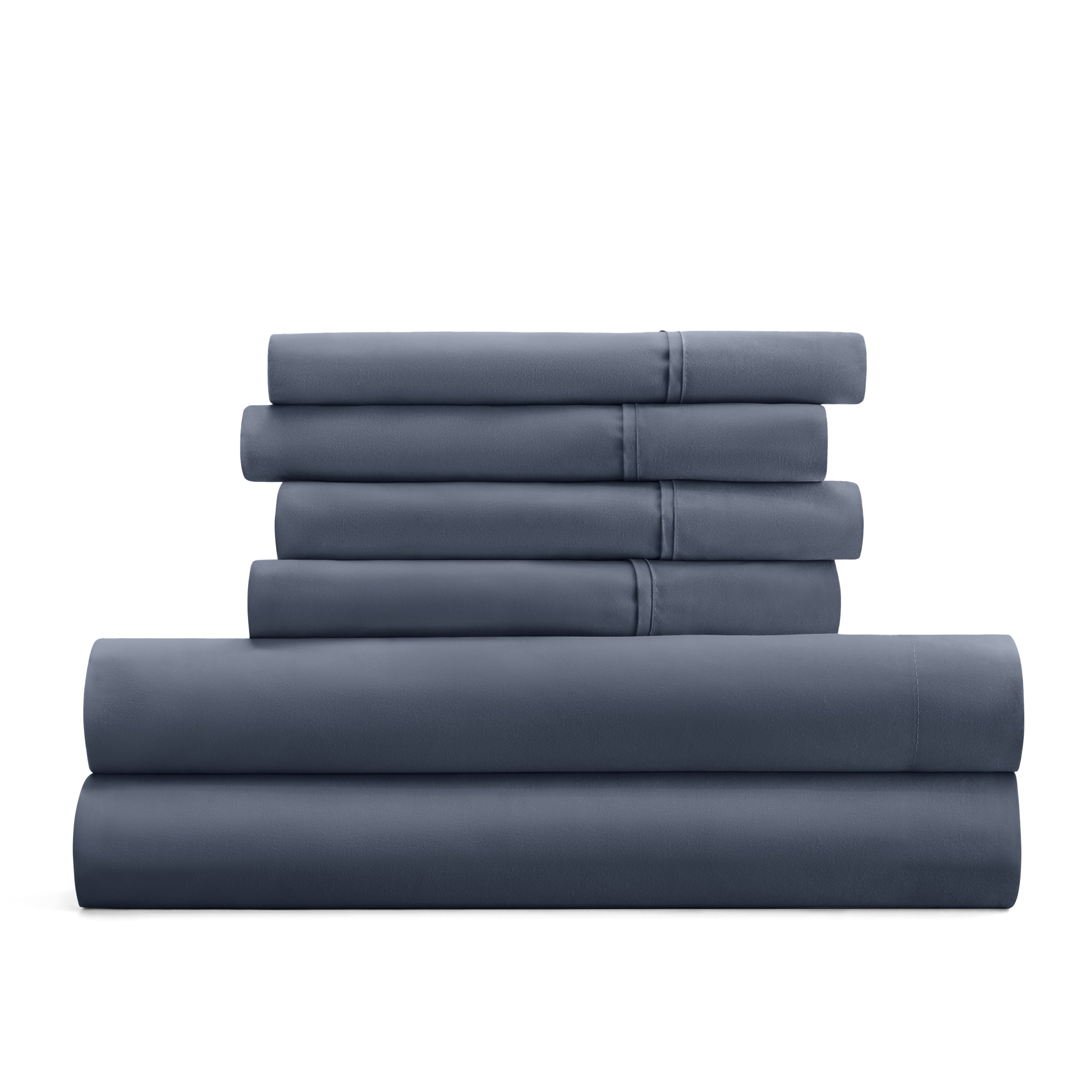 California King, Stone Solid Microfiber 6 Piece Bed Sheet Set, by Noble Linens