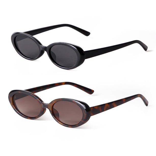 Gafas de Sol Ovaladas Retro Laurinny 90s para Mujer en Negro y Carey