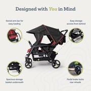 Foundations Gaggle Odyssey 4-Seat Quad Stroller, Reclining Bench Seats with Canopy, Red/Black