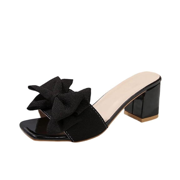 ZACPNCV Womens High Heel Mules Square Toe Block Heel Sandals Bow Embellishment Open Toe Dressy Slippers Party Shoes