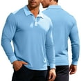 thumbnail image 4 of Men's Polo Shirts Long Sleeve, Solid Color Casual Fall Winter Classic Work Collared T Shirt Sky Blue XXL, 4 of 4