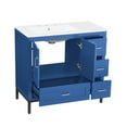 thumbnail image 5 of PORKISS Bathroom Vanity, Wooden Bathroom Vanity with Pedestal Under Sink, Freestanding Render Vanity with 2 Doors and 4 Drawers, Modern Vanity Cabinet for Bathroom, Blue, 5 of 13