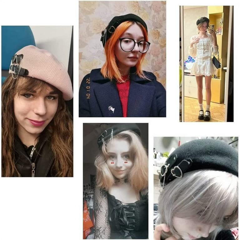 CoCopeaunts Women Punk Lolita Beret Hat Goth Preppy Style Fashion Beanie  Hat Summer Breathable Gothic Hats Cap Girl Hair Accessories (Sky Blue hat)  