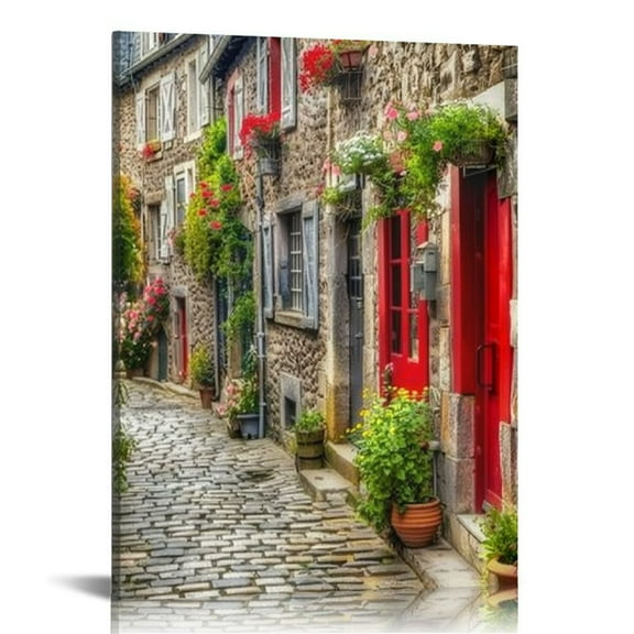 Creowell Italy Tuscan Wall Art, Colorful Nature Scenic Framed Pictures Canvas Prints, Modern Town Street Artwork Paintings for Living Room, Bedroom, Office Wall Decor 12x16 in
