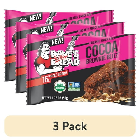 (3 pack) Dave's Killer Bread Cocoa Brownie Blitz, Organic Snack Bars, 1.75 oz, 1 Count, Individually Wrapped