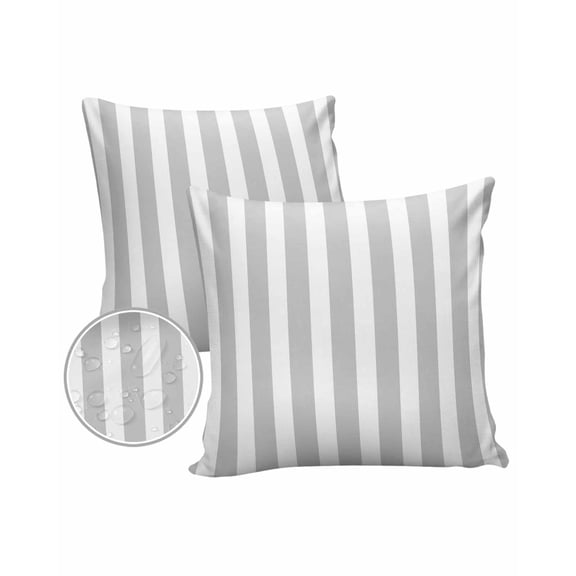 Pack of 2 Outdoor Pillow Covers, Grey and White Striped Geometric Waterproof Square Throw Pillowcase Cushion Decorative Pillow Covers for Couch Patio Tent, 26x26 in