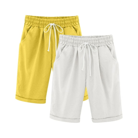 StSilkitty 2 Pack Casual Shorts for Boys Girls Solid Color High Waist Elastic Drawstring Knee Length Shorts with Pocket