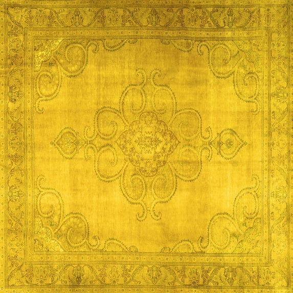 Ahgly Company Machine Washable Indoor Square Persian Yellow Traditional Area Rugs, 5' Square
