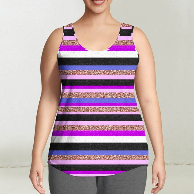 Débardeurs Grande Taille pour Femmes Sans Manches à Rayures Col Rond Été Décontracté Imprimé Camisoles Amples Violet TTTTG