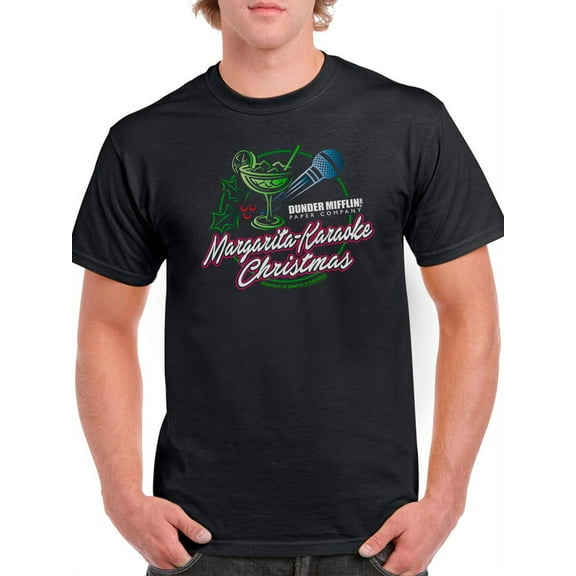 The Office Mens Graphic Tee Black - Margarita-Karaoke Christmas. 100% Cotton Classic Fit